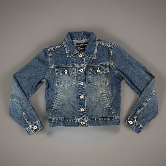Express Jeans Womens Denim Button Up Jacket Size XS Blue Medium Wash - Picture 1 of 7